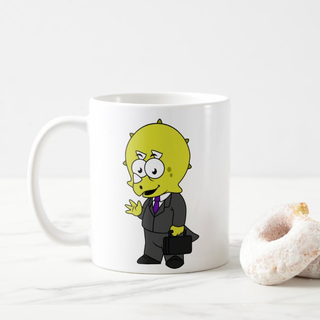 Illustration Of A Triceratops Businessman. Coffee Mug (With Donut)
