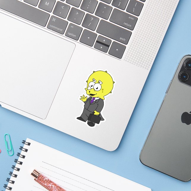 Illustration Of A Triceratops Businessman. Sticker (Laptop w/ iPhone)
