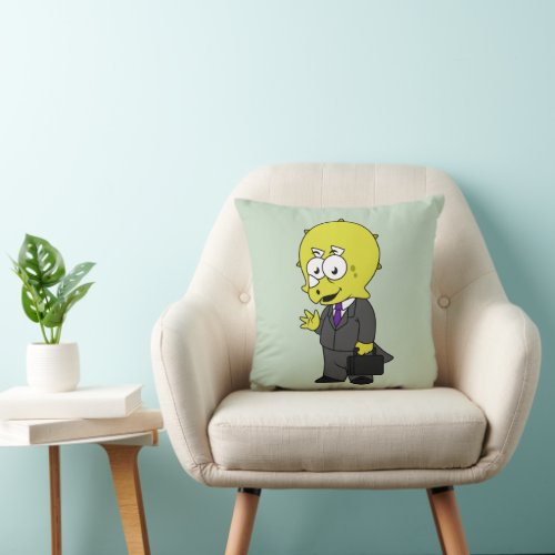 Illustration Of A Triceratops Businessman Throw Pillow