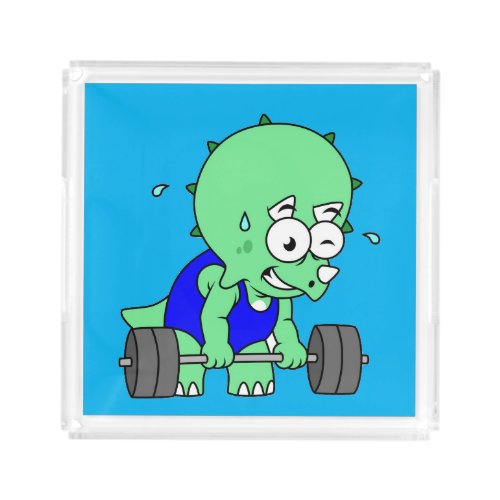 Illustration Of A Triceratops Lifting Weights Acrylic Tray