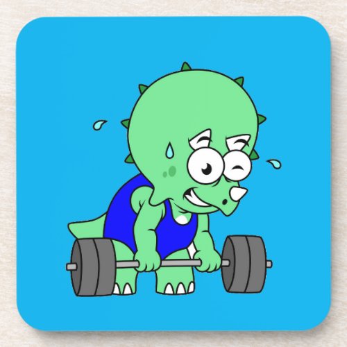 Illustration Of A Triceratops Lifting Weights Beverage Coaster