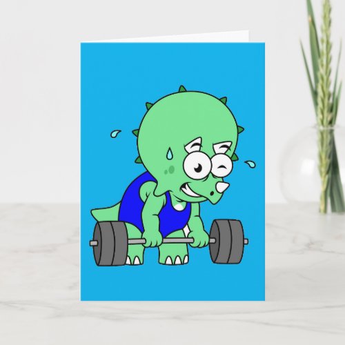 Illustration Of A Triceratops Lifting Weights Card