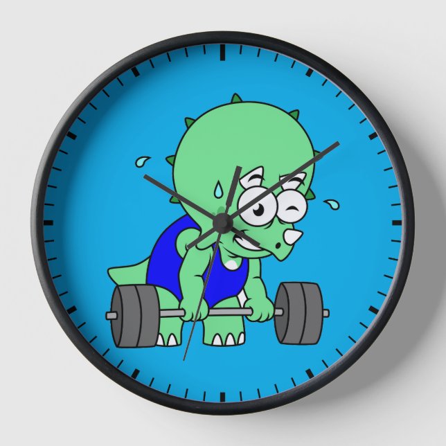 Illustration Of A Triceratops Lifting Weights. Clock (Front)
