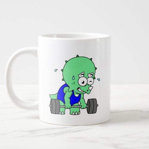 Illustration Of A Triceratops Lifting Weights Giant Coffee Mug
