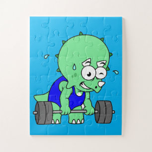 Illustration Of A Triceratops Lifting Weights. Jigsaw Puzzle