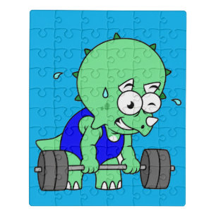 Illustration Of A Triceratops Lifting Weights. Jigsaw Puzzle