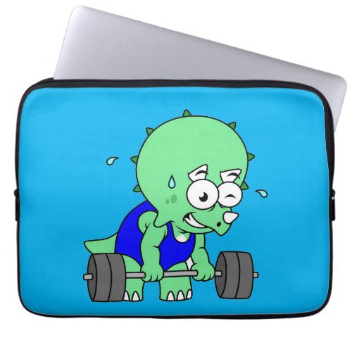 Illustration Of A Triceratops Lifting Weights Laptop Sleeve