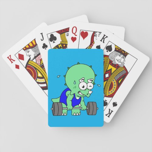 Illustration Of A Triceratops Lifting Weights Poker Cards