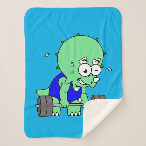 Illustration Of A Triceratops Lifting Weights Sherpa Blanket