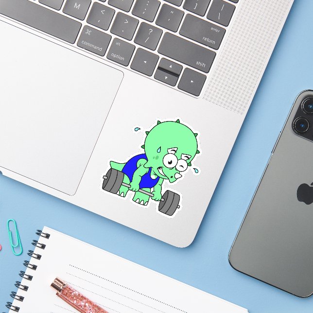 Illustration Of A Triceratops Lifting Weights. Sticker (Laptop w/ iPhone)