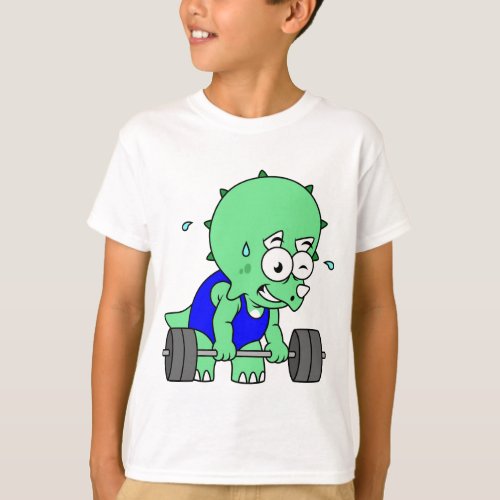 Illustration Of A Triceratops Lifting Weights T_Shirt