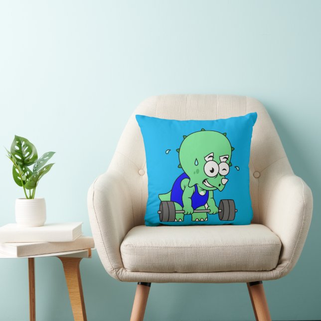 Illustration Of A Triceratops Lifting Weights. Throw Pillow (Chair)