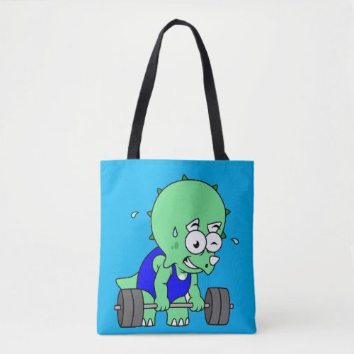 Illustration Of A Triceratops Lifting Weights Tote Bag