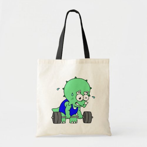 Illustration Of A Triceratops Lifting Weights Tote Bag