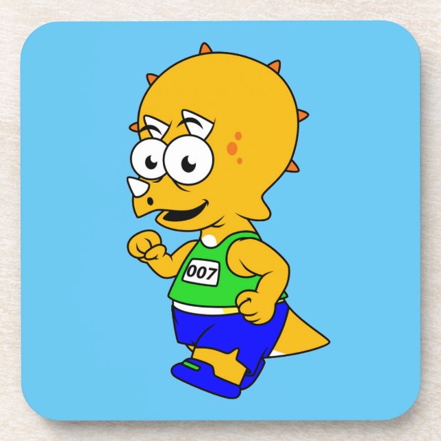 Illustration Of A Triceratops Runner. Beverage Coaster (Front)