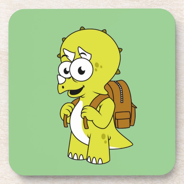 Illustration Of A Triceratops With Backpack. Beverage Coaster (Front)