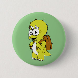 Illustration Of A Triceratops With Backpack. Button