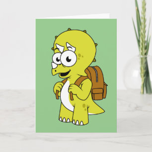 Illustration Of A Triceratops With Backpack. Card