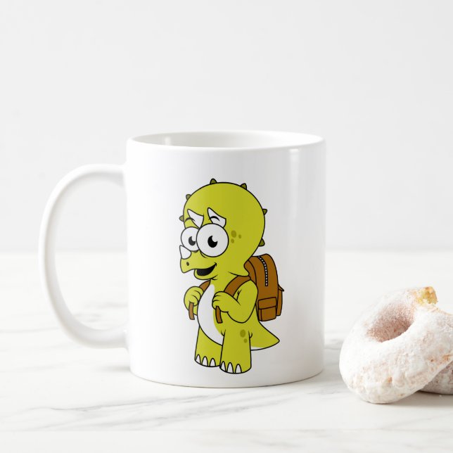Illustration Of A Triceratops With Backpack. Coffee Mug (With Donut)