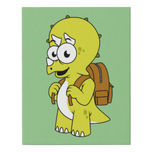 Illustration Of A Triceratops With Backpack. Faux Canvas Print