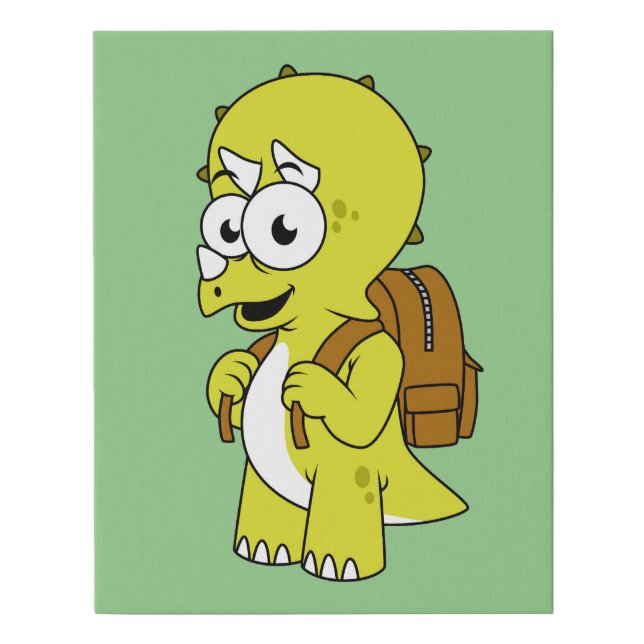 Illustration Of A Triceratops With Backpack. Faux Canvas Print (Front)
