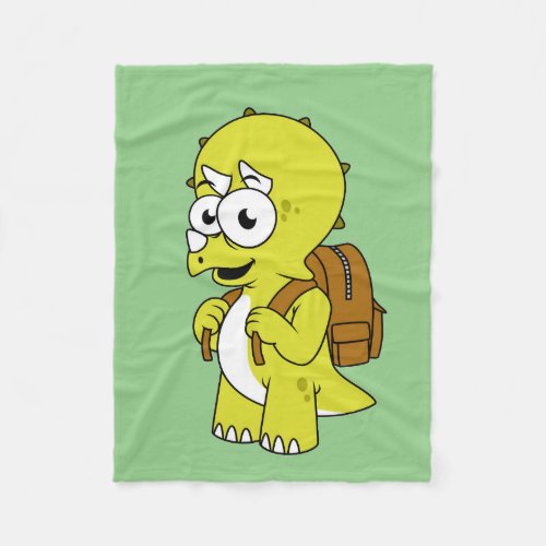 Illustration Of A Triceratops With Backpack Fleece Blanket