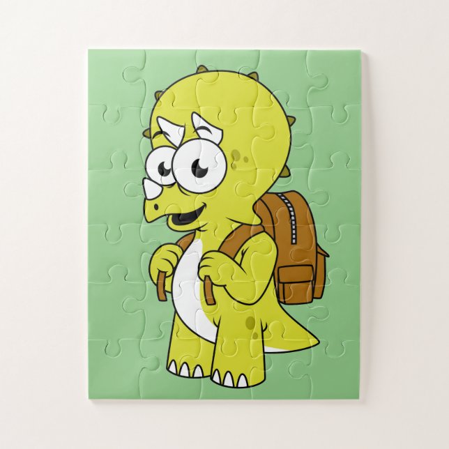 Illustration Of A Triceratops With Backpack. Jigsaw Puzzle (Vertical)