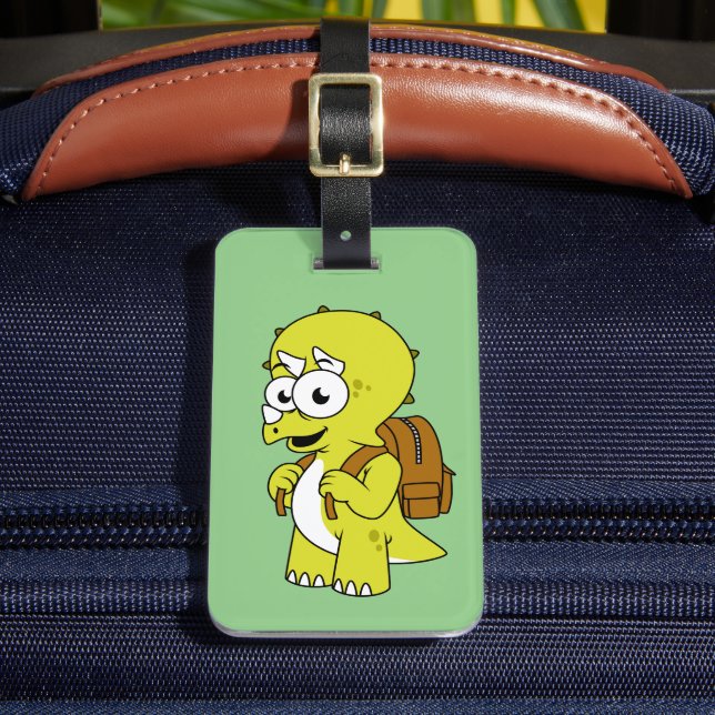 Illustration Of A Triceratops With Backpack. Luggage Tag (Front Insitu 2)