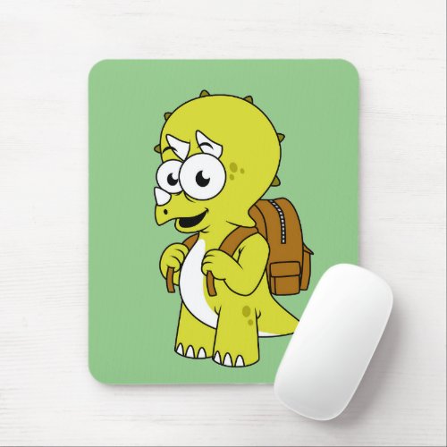 Illustration Of A Triceratops With Backpack Mouse Pad