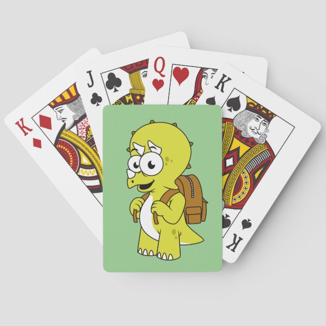 Illustration Of A Triceratops With Backpack. Poker Cards (Back)