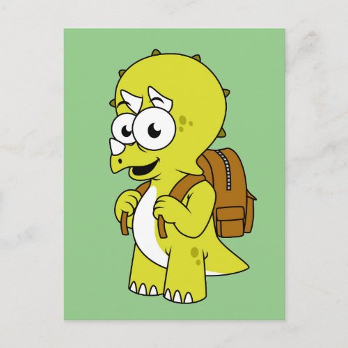 Illustration Of A Triceratops With Backpack Postcard