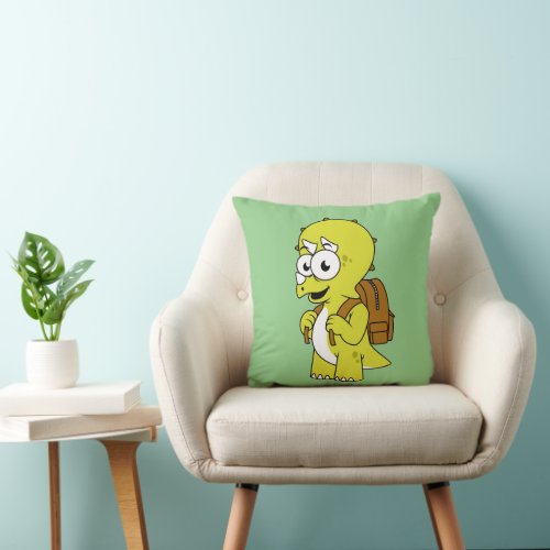 Illustration Of A Triceratops With Backpack Throw Pillow