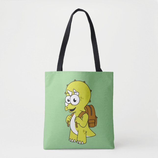 Illustration Of A Triceratops With Backpack. Tote Bag (Front)