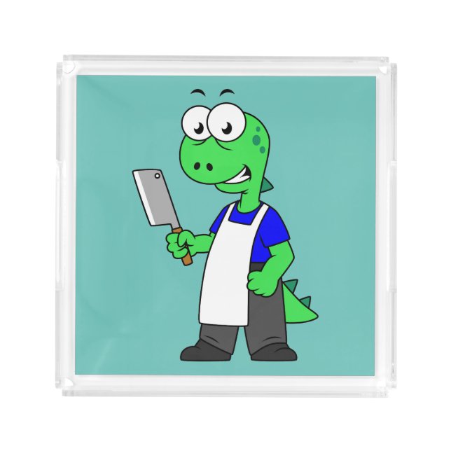 Illustration Of A Tyrannosaurus Rex Butcher. Acrylic Tray (Front)