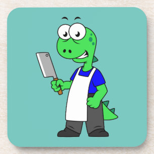 Illustration Of A Tyrannosaurus Rex Butcher. Beverage Coaster