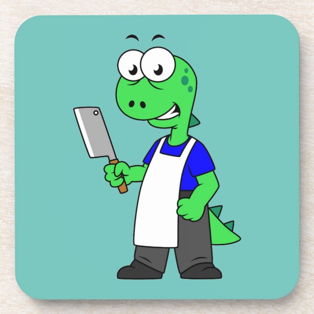 Illustration Of A Tyrannosaurus Rex Butcher. Beverage Coaster (Front)