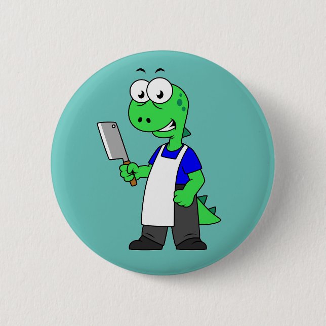 Illustration Of A Tyrannosaurus Rex Butcher. Button (Front)