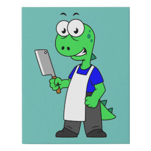 Illustration Of A Tyrannosaurus Rex Butcher. Faux Canvas Print