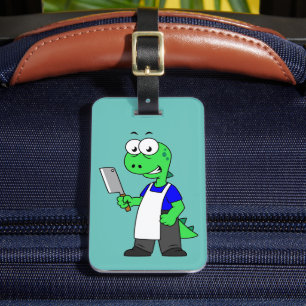 Illustration Of A Tyrannosaurus Rex Butcher. Luggage Tag