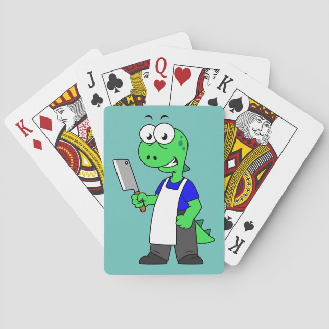 Illustration Of A Tyrannosaurus Rex Butcher. Poker Cards (Back)