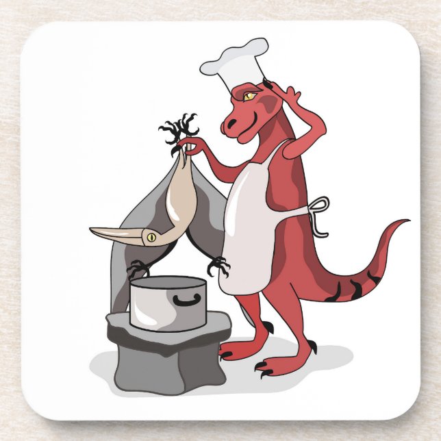 Illustration Of A Tyrannosaurus Rex Chef Cooking. Beverage Coaster (Front)