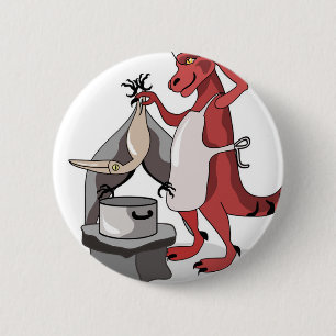 Illustration Of A Tyrannosaurus Rex Chef Cooking. Button