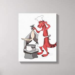 Illustration Of A Tyrannosaurus Rex Chef Cooking. Canvas Print