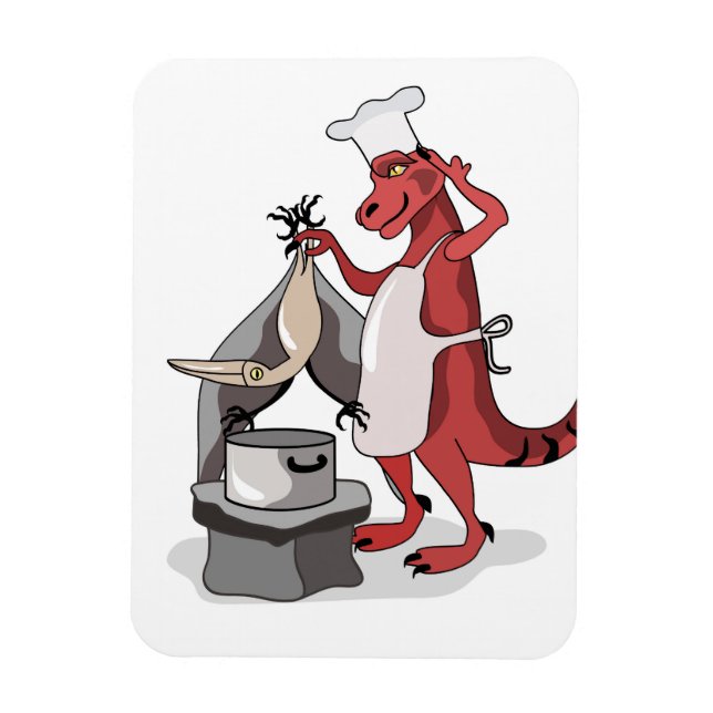 Illustration Of A Tyrannosaurus Rex Chef Cooking. Magnet (Vertical)