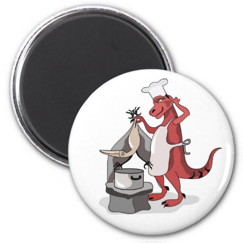 Illustration Of A Tyrannosaurus Rex Chef Cooking Magnet