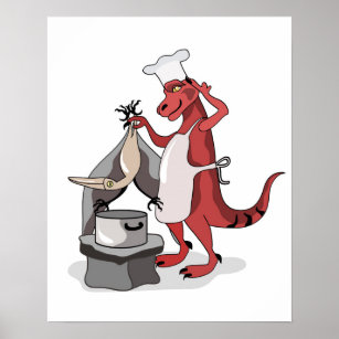 Illustration Of A Tyrannosaurus Rex Chef Cooking. Poster