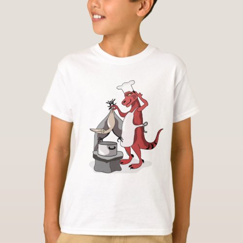 Illustration Of A Tyrannosaurus Rex Chef Cooking T_Shirt