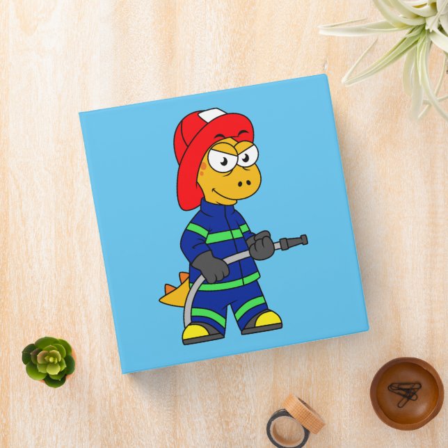 Illustration Of A Tyrannosaurus Rex Firefighter. 3 Ring Binder (In Situ)