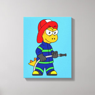 Illustration Of A Tyrannosaurus Rex Firefighter. Canvas Print