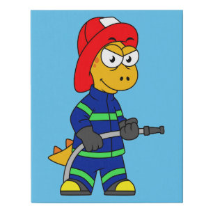 Illustration Of A Tyrannosaurus Rex Firefighter. Faux Canvas Print